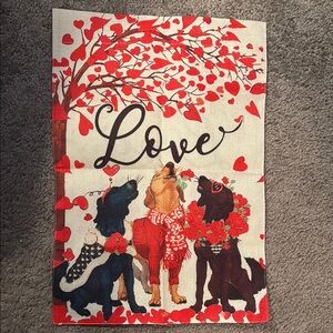 Love themed outdoor flag with the sweetest dogs all dressed w/love
